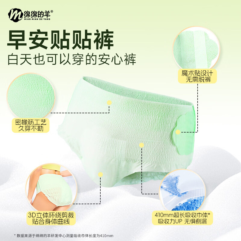 绵绵的羊早安贴贴裤安睡裤女裤型卫生棉日夜用防侧漏姨妈巾安心裤 M 6片 -L 适合臀围80-105c 【共12条】2条/袋*6袋(爆款组合)