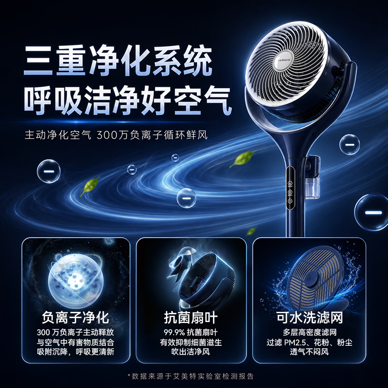 艾美特(AIRMATE)【直流电机】AI语音驱蚊空气循环扇家用电风扇抗菌扇叶负离子净化落地扇电扇空调伴侣 【蓝白尊享款】抗菌扇叶网罩+负离子+预约定时
