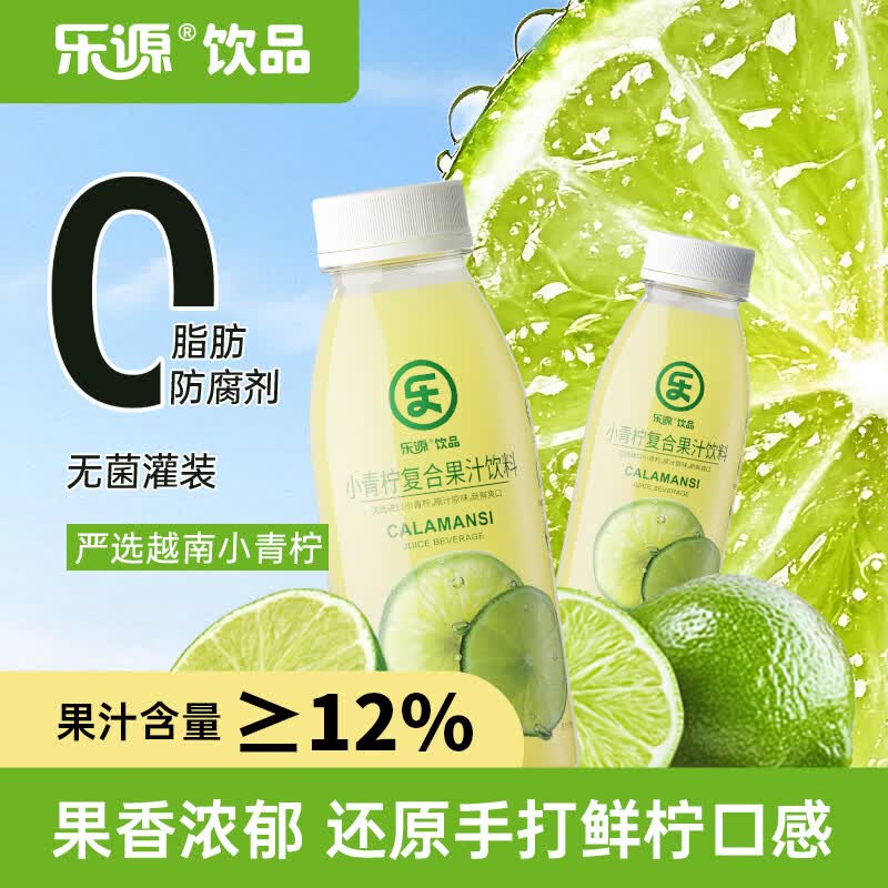 乐源小青柠汁280g*12瓶 含NFC果汁饮料整箱小瓶装聚会出游饮品
