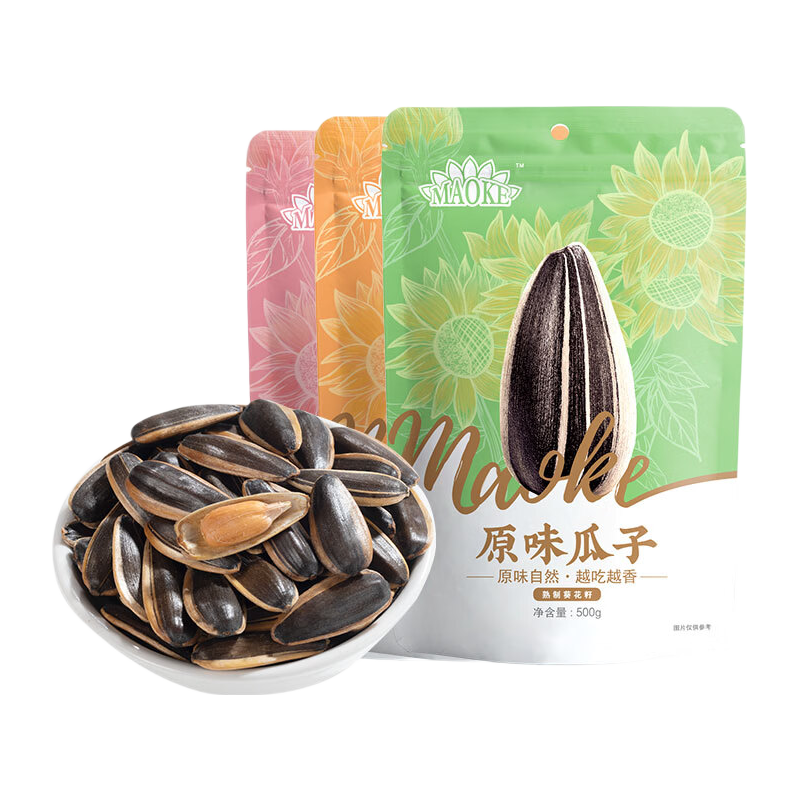 MAOKE毛嗑瓜子500g*3袋 大包装大颗粒葵花籽坚果炒货口味随机量贩装 大包装500g*3袋（原味1+焦糖1+五香1）
