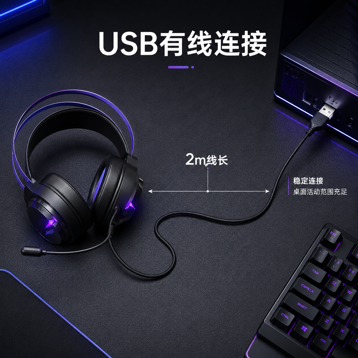 JEDEL YOUR IT HOME四模游戏耳机头戴式无线FPS专7.1声场三角洲听声辨位可视化接收器黑紫色有线蓝牙2.4G电脑笔记本 GH626P-蓝牙2.4G有线TypeC-四模