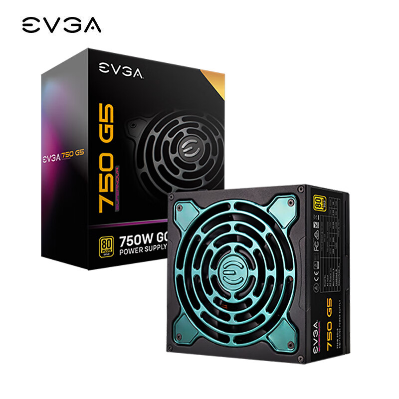 EVGA G5 额定功率750W 金牌全模组台式电脑电源(80PLUS金牌认证/10年质保/13.5cmFDB风扇/ECO节能/全日系电容/呼吸灯)