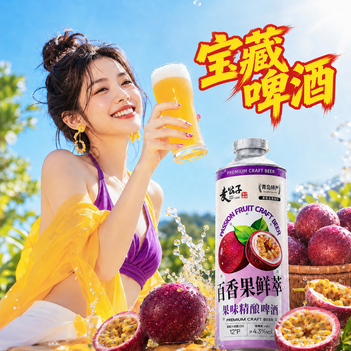冰克斯青岛特产原浆精酿啤酒黄啤白啤国产白桃果啤酒整箱超市礼盒大桶装 麦公子系列 百香果鲜萃 果味精酿 1L 6桶 礼盒装 京东折扣/优惠券