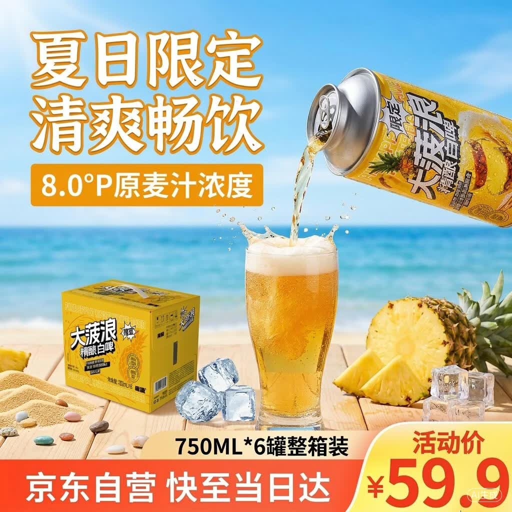 皮浪菠萝啤大菠浪菠萝精酿果味啤酒750ml*6罐整箱清爽聚餐深夜小酌