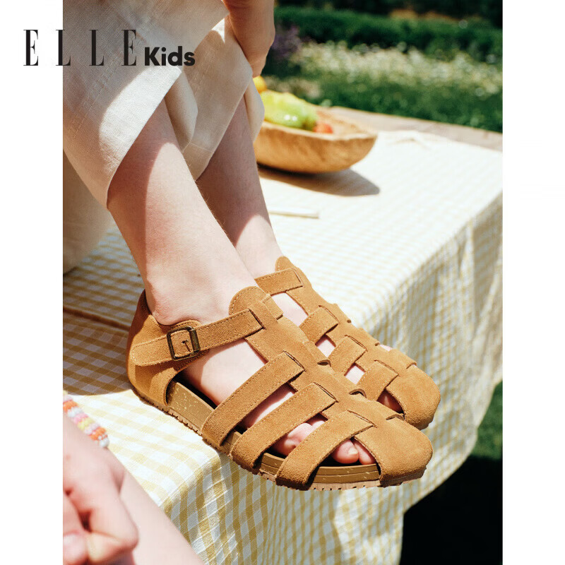 ELLE KIDS凉鞋儿童凉鞋2026年夏季新款女童包头软底沙滩凉鞋 [EFG22021]浅棕色 28