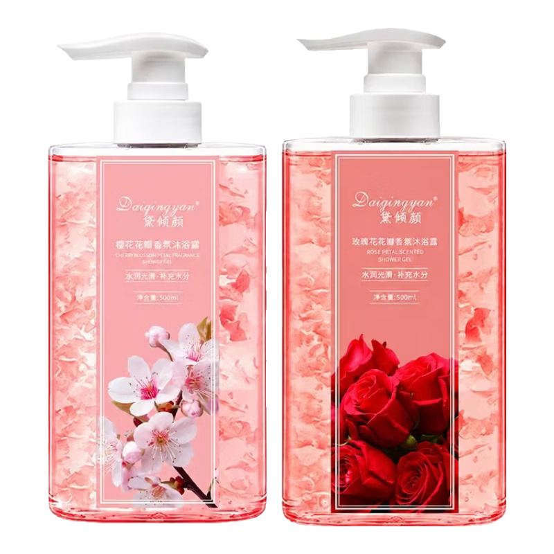 黛倾颜香氛花瓣沐浴露滋润保湿玫瑰樱花香味持久留香身体清洁沐浴液男女 玫瑰+樱花香氛花瓣沐浴露500ml-1瓶