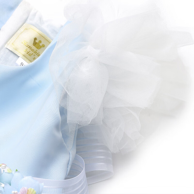 HANAKIMI麒美英国手工定制女童钢琴演出服礼服生日礼物花童公主裙蓬蓬裙 蓝色 110