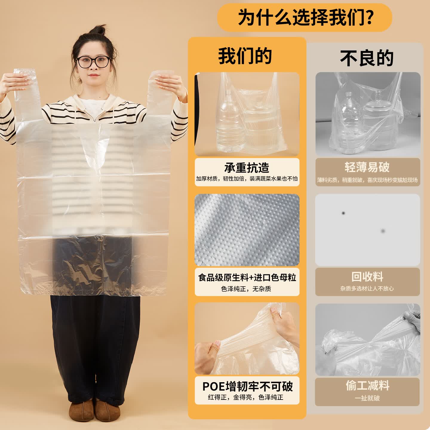 缔朝(CAOBAG)大号手提透明塑料袋食品袋白色打包收纳搬家袋加大加厚背心袋 宽82*125cm 加厚款 500个