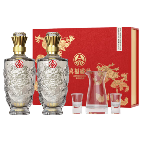 五粮浓香五粮液股份出品 官方授权  52度优级 浓香型白酒 喜福盛世 52度 500mL 2瓶 礼盒酒（内含酒具）