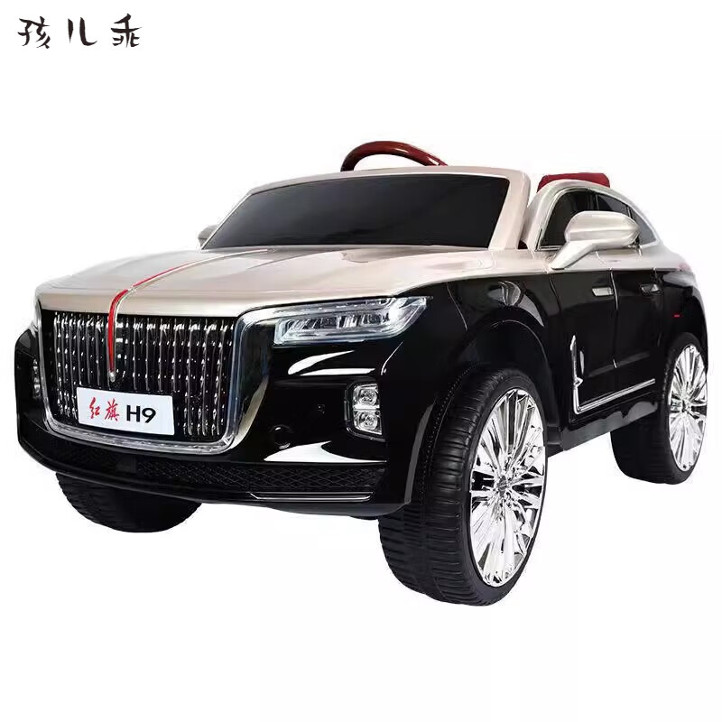 孩儿乖红旗H9儿童电动车四轮遥控宝宝玩具可坐大人充电汽车玩具男孩女孩 魅夜黑 电力驱动