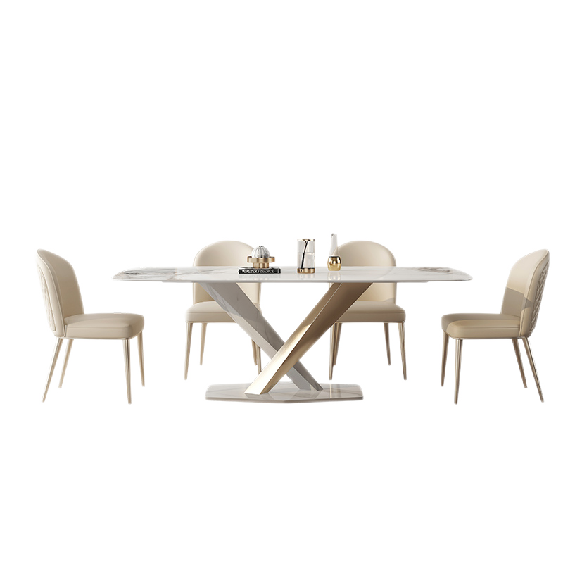 【七夕礼遇季】简奢表情 轻奢餐桌高端家用现代简约长方形小户型设计师款岩板餐桌椅组合 1.4m【亮光岩板餐桌】+4椅