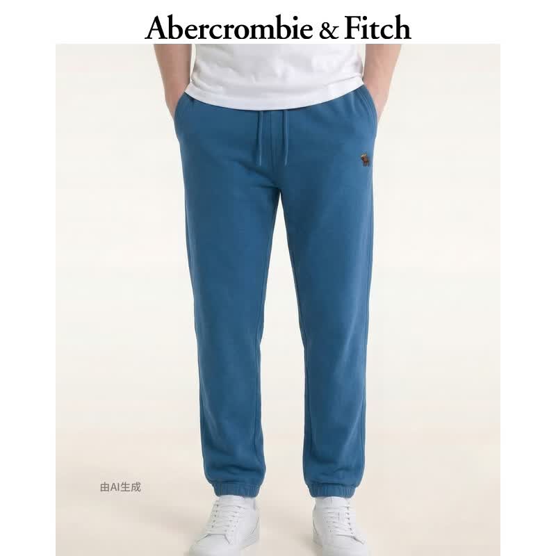 Abercrombie &amp; Fitch经典小麋鹿图案美式经典毛圈布束脚卫裤长裤26春男装134-6017 蓝色 M (180/80A)