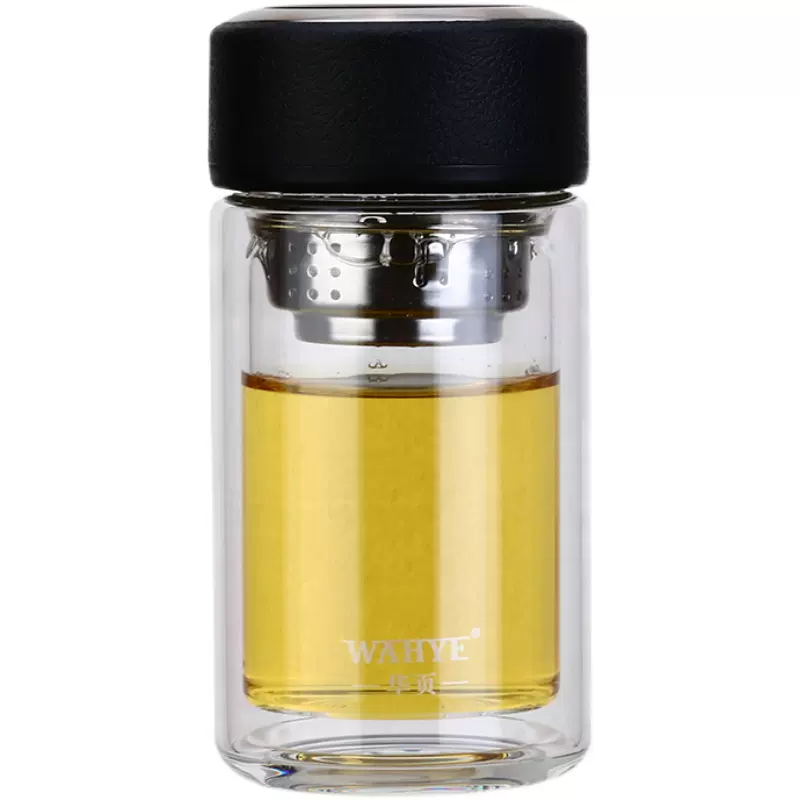双层耐热玻璃杯男女士带手柄水杯子办公泡茶杯直身小巧便携200ml 带手柄350ml蓝色