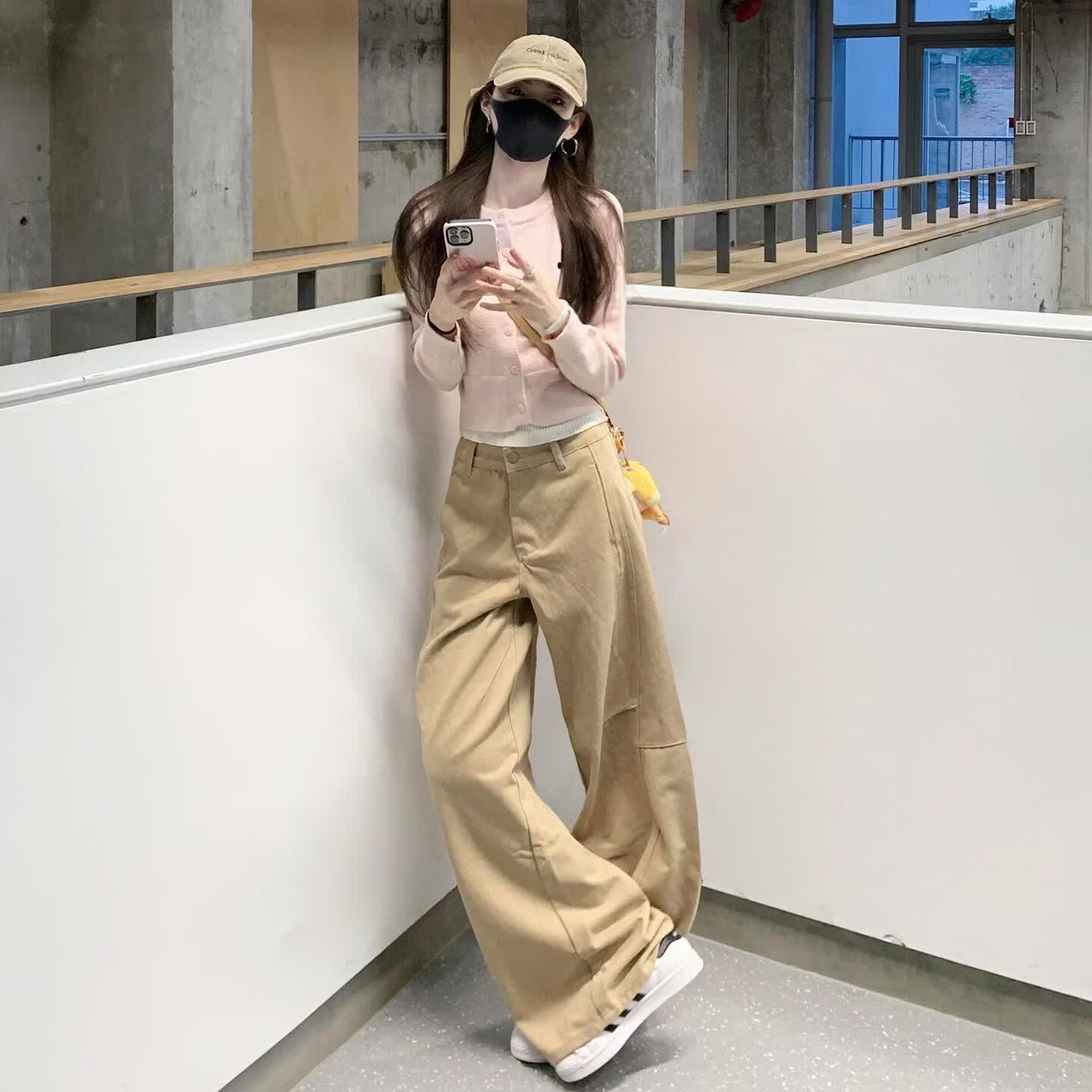 复古卡其色弯刀阔腿牛仔裤女春夏季宽松阔腿 卡其色【常规】 XL
