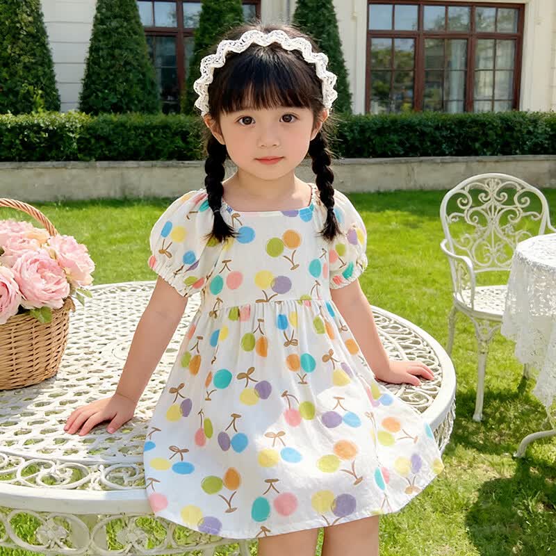 木幼事童装女童连衣裙2026新款洋气六一儿童节夏装短袖碎花公主裙 沐阳草莓 【建议拍大一码】 150 【身高130~140cm】