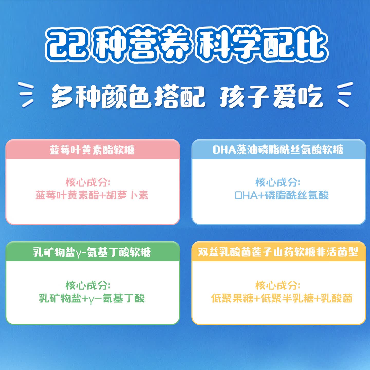 优卡丹γ-氨基丁酸dha叶黄素乳酸菌四合一营养包软糖儿童男女营养品补品 体验装10包*1盒丨不划算