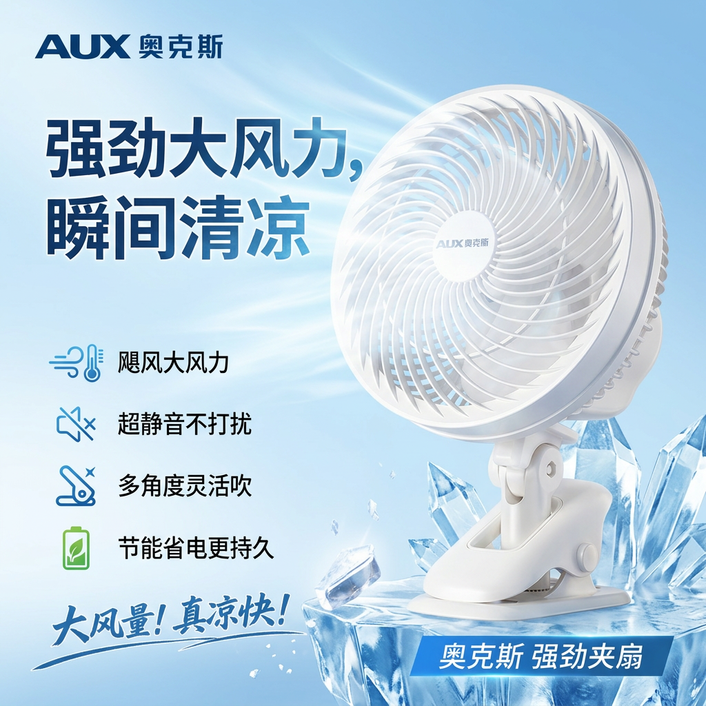 奥克斯（AUX）奥克斯电风扇桌面小型台式小风扇宿舍音静大风力办公室摇头电扇18A5 【2m延长线】自动摇头/插头2档大风力