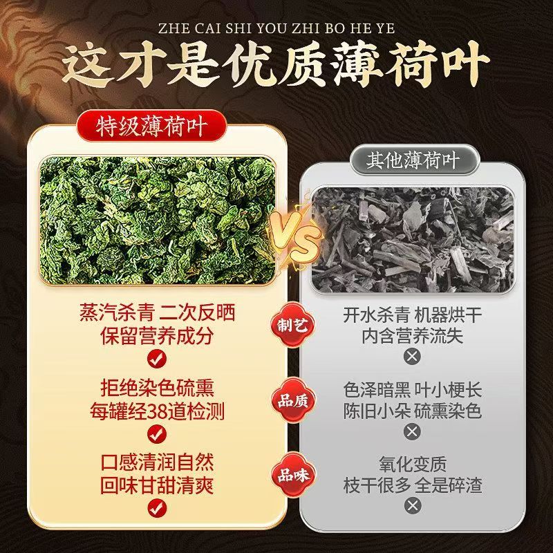 胖东来同款特级干薄荷叶无硫天然花草茶清新口气清凉解腻消暑提神养生茶 180g*4罐