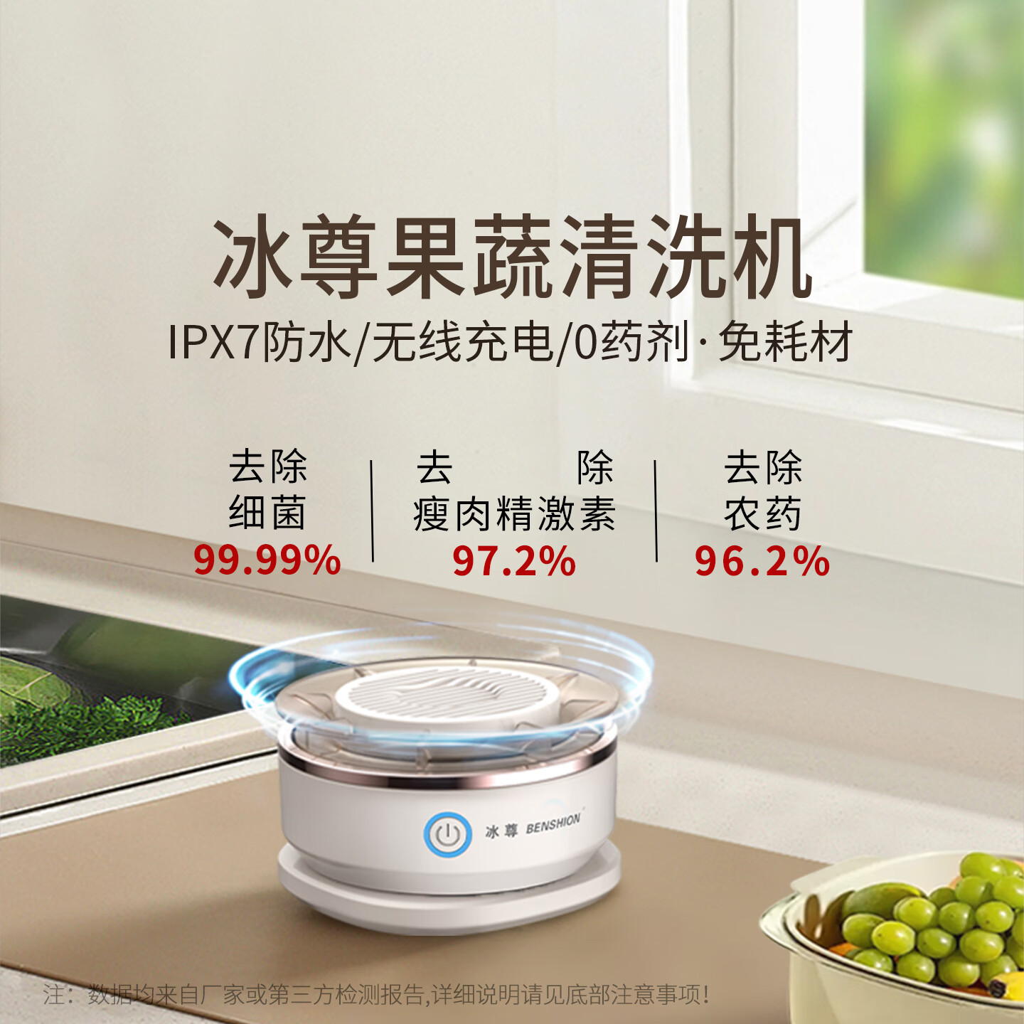 冰尊(BENSHION)果蔬清洗机家用洗菜机去除细菌农药瘦肉精激素食材净化机果蔬解毒机净化器 机器标配
