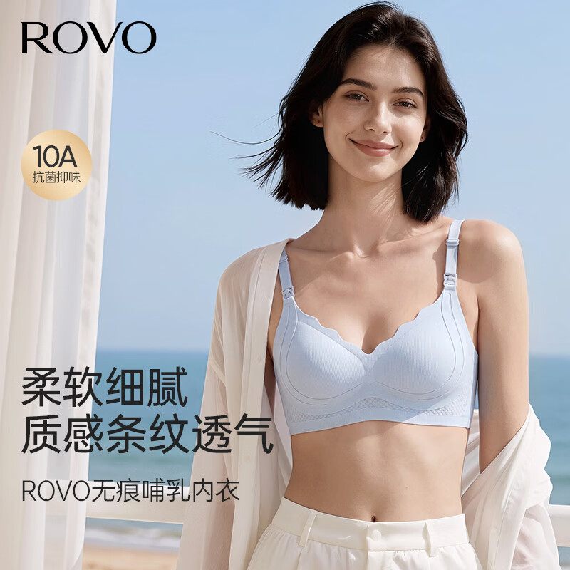 ROVO哺乳内衣孕妇文胸孕哺胸罩怀孕期聚拢透气薄款无痕舒适喂奶 浅兰 80B