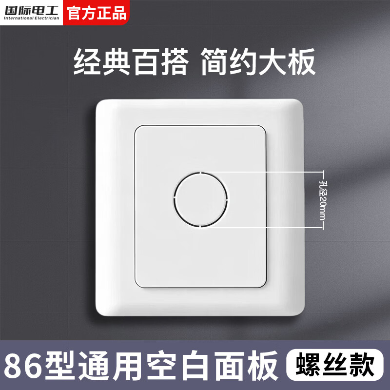国际电工86型空白面板带孔二合一背景墙暗盒堵洞挡板家装工程装饰遮挡盖板 1只装【配螺丝】86型带孔空白板