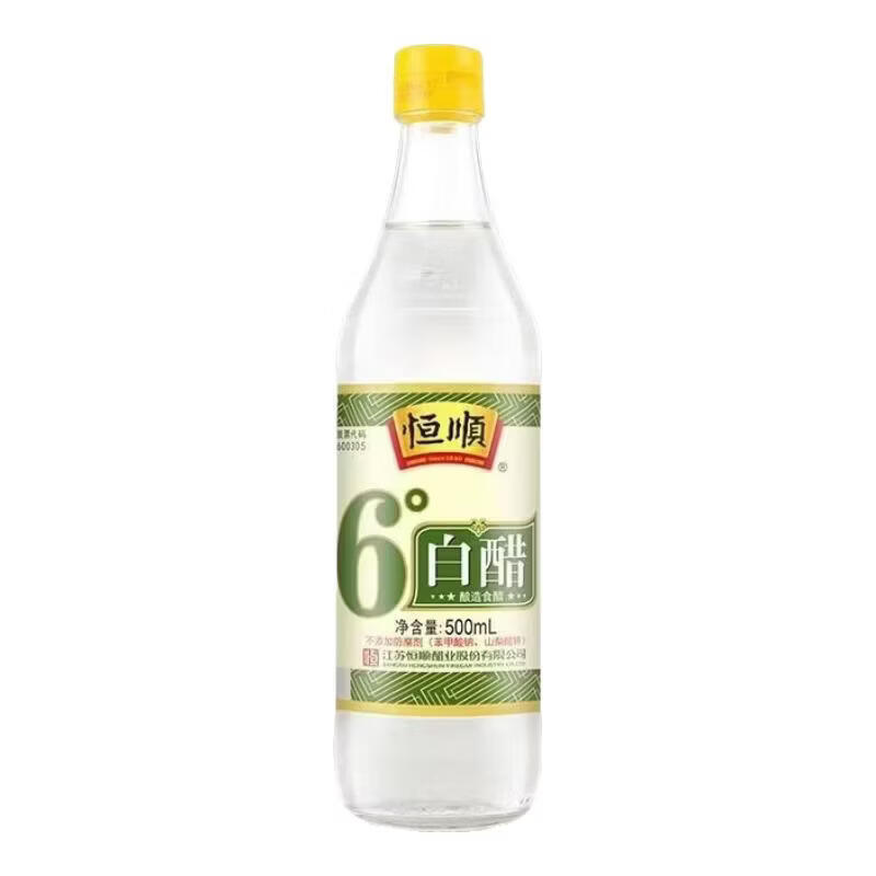 恒顺6度白醋500ml瓶装镇江酿造食醋家用炒菜凉拌腌制调料醋 【白醋】6度500ml    一瓶