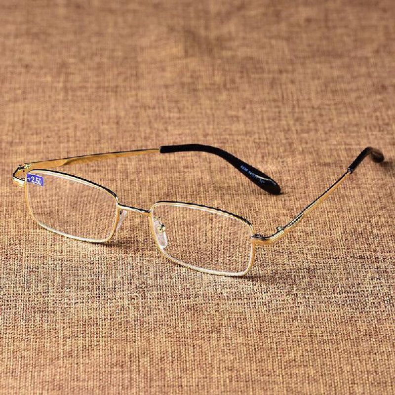 尊老花镜男女天然水晶石头高清护目全框东海中老年平光眼镜 金色镜框