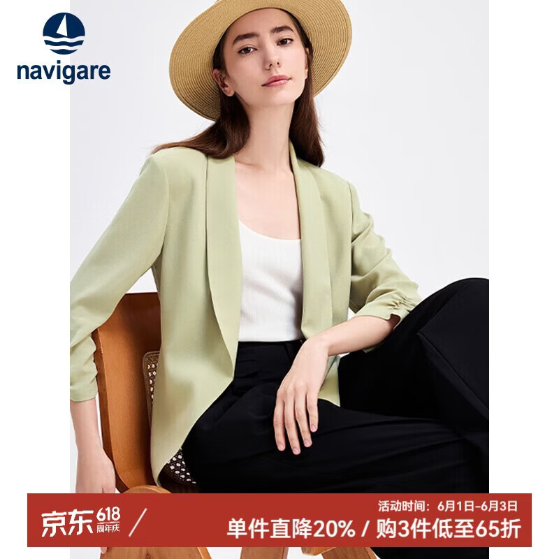 纳维凯尔意大利小帆船女修身西装通勤便西休闲西服外套2311805503 灰绿XL