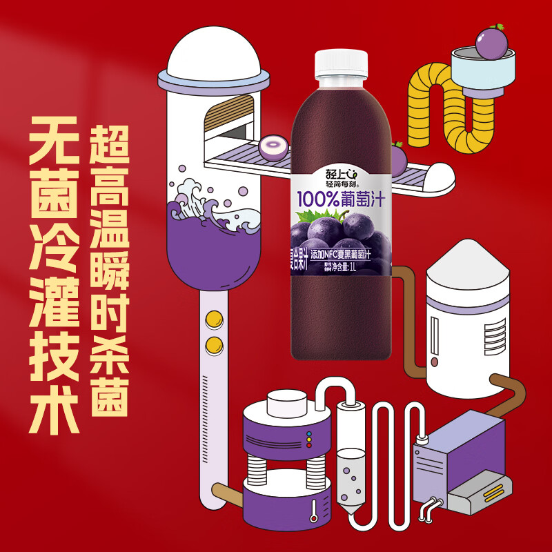 轻上椰子水100%椰汁孕妇果蔬汁饮料 轻上葡萄汁1L*2瓶