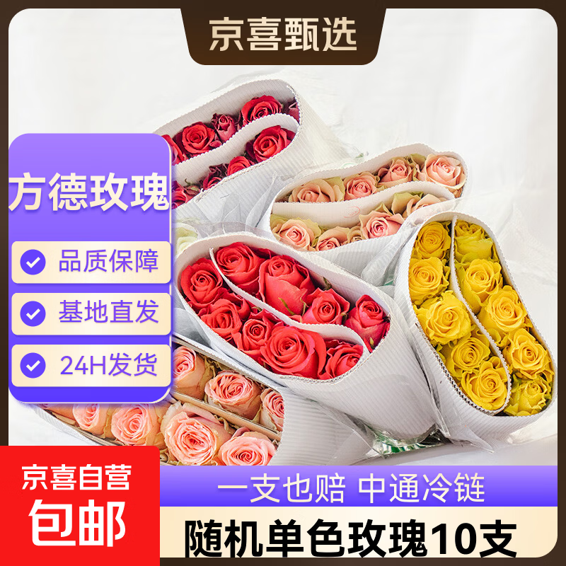 【方德玫瑰】云南鲜花基地直发玫瑰花鲜切38妇女节女神节生日礼物 方德35-40cm随机玫瑰10支