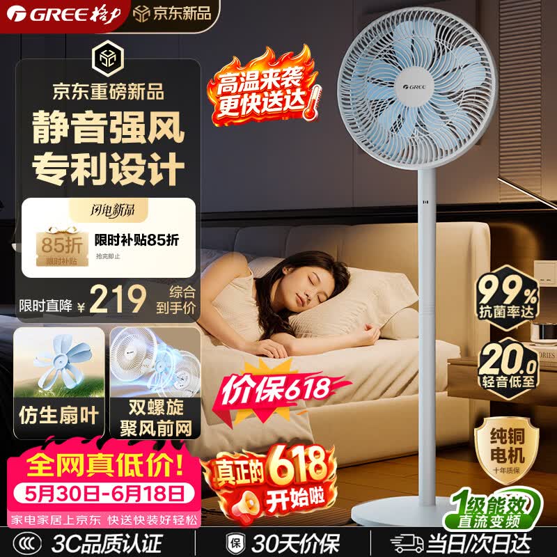 格力（GREE）【花精灵Se】一级能效直流变频轻音节能遥控电风扇卧室落地扇静音家用风扇