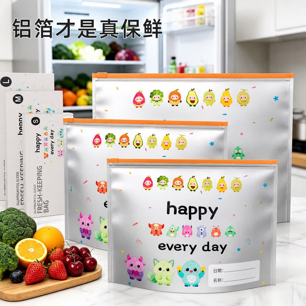 艾仕可（ASCOR）保鲜袋铝箔加厚食品级家用密封袋冰箱冷冻专用分装袋抗菌食品袋 30个装【大号10+中号10+小号10】食品级铝箔/抗菌99%