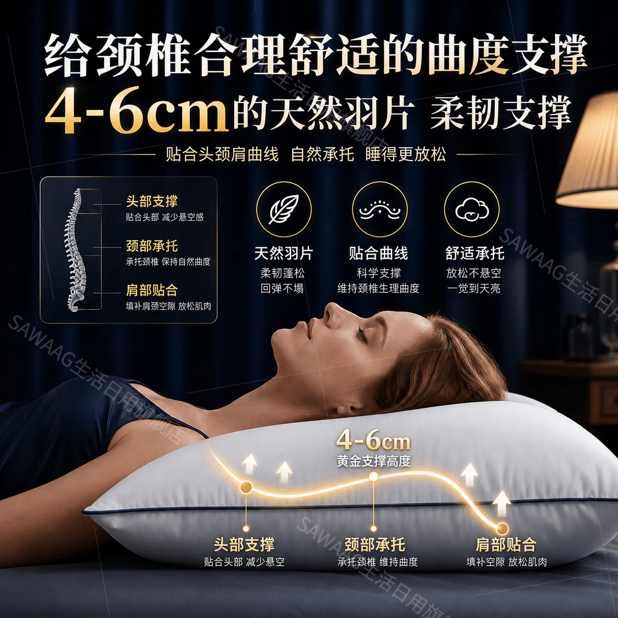 飒望德国品牌希尔顿同款枕头七星级酒店高端深度睡眠绒全棉A类成人枕 高端护颈舒适高弹羽丝绒枕【48*74cm】 A类 单只 低枕 柔软不塌舒适护颈【全网热销100W+】
