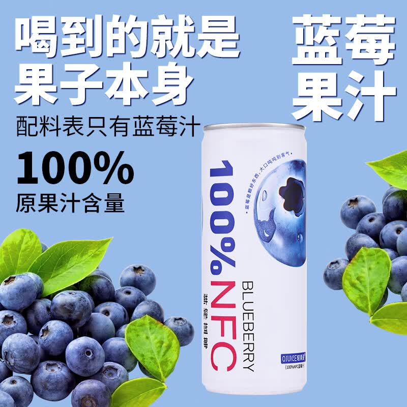 轻果姿越南进口NFC果蔬汁100%鲜榨果汁饮料250ml*6罐正品 蓝莓汁250ml*6罐