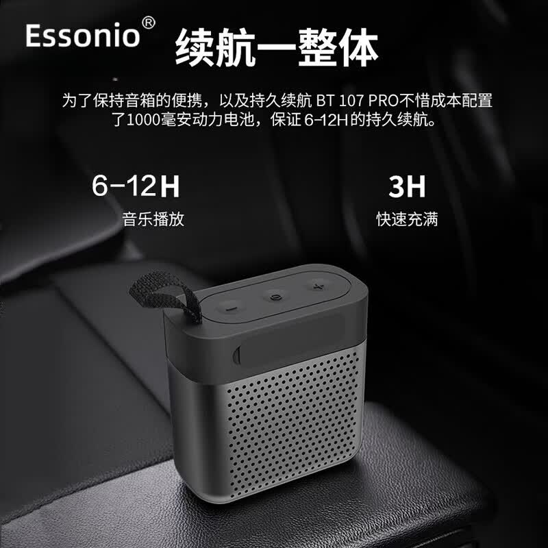 ESSONIO品牌5.3蓝牙音箱小巧便携式重低音炮IPX7防水可运动户外可家用插卡迷你型户外小音响 黑色【迷你便携+IPX7防水】