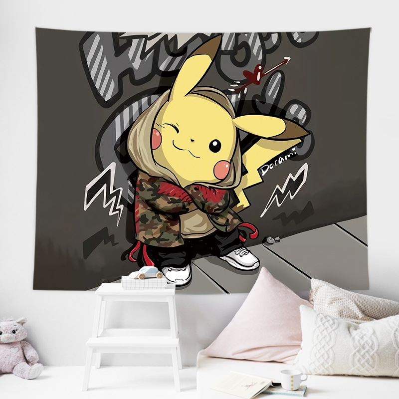 日式皮卡丘背景布 ins风卡通动漫皮卡丘宝可梦挂布背景布网红卧室宿舍