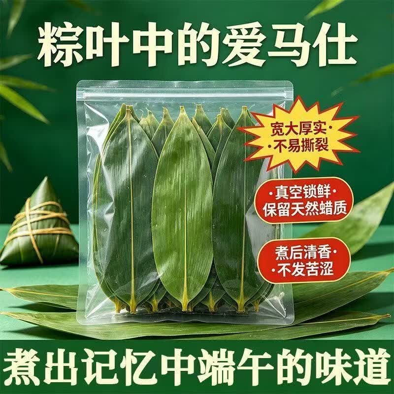 协穆深山新鲜粽叶子真空锁鲜叶片柔韧新手自制端午节包粽子食材送棉绳 特大鲜粽叶实惠装【共200片】 50片*4袋