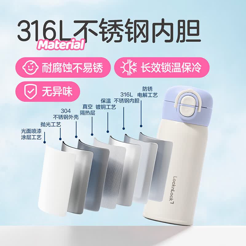 乐扣乐扣(LOCK&LOCK)双饮保温杯男女开学学生喝水杯子316L不锈钢内胆商务办公便携轻巧 蓝色 350ml