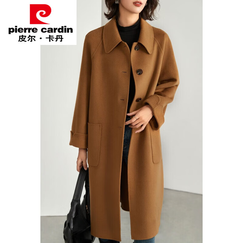皮尔卡丹(pierre cardin)时尚品牌2024秋冬新款双面羊毛大衣长款日系