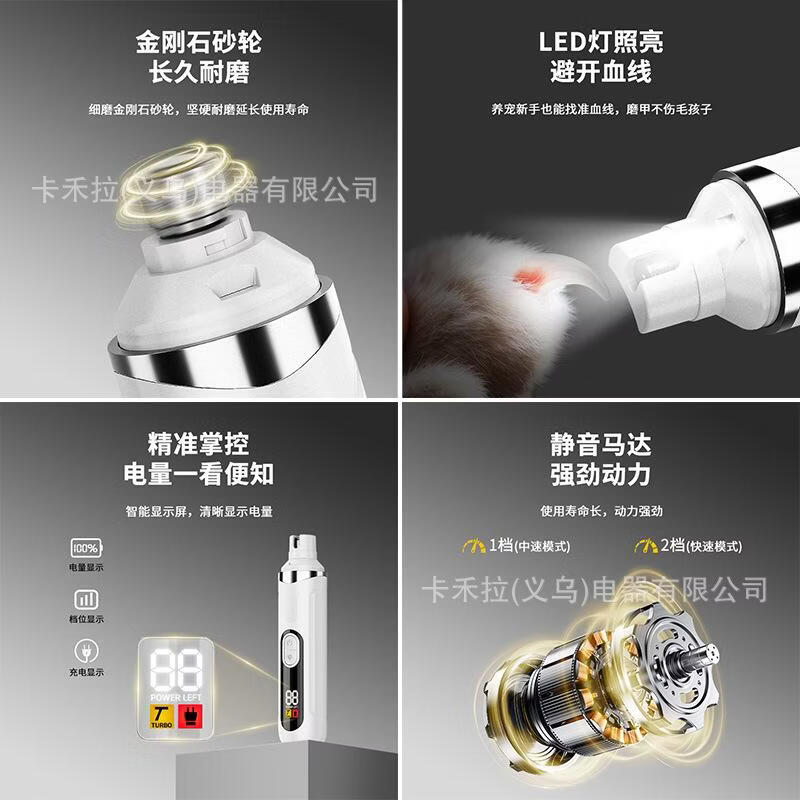 爱丽丝（IRIS）宠物磨甲器猫咪狗犬指甲剪电动移动充电锉刀修甲器打磨 宠物修脚套装+指甲套 LED数显-磨甲器