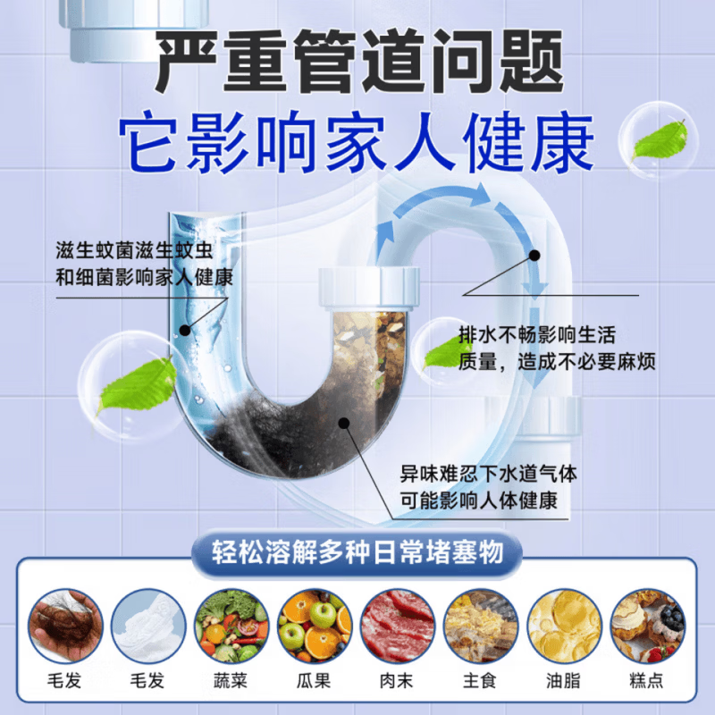沃莱文管道疏通剂力溶解下水道马桶厕所堵塞神器厨房除臭神器液油污 1瓶装【体验发正装】 【品质保障 谨防低价假货】
