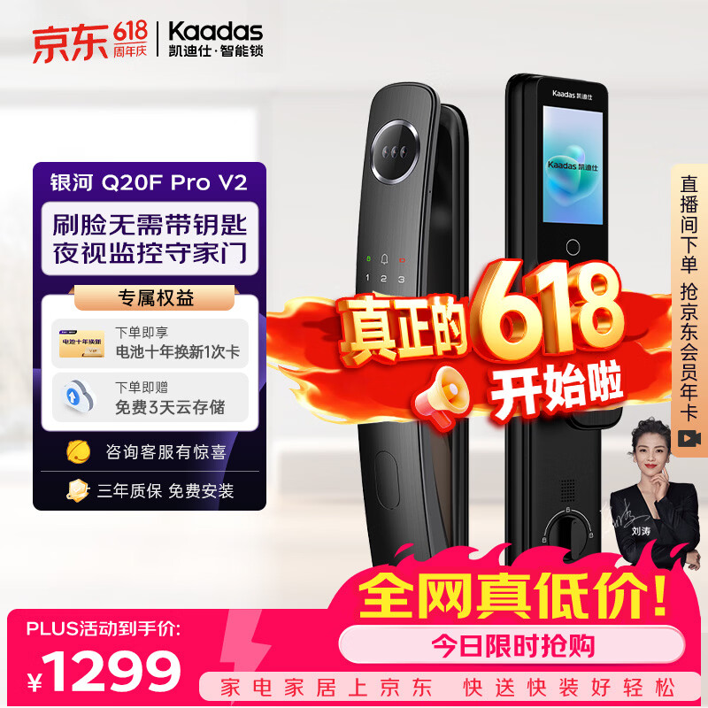 凯迪仕（KAADAS）【价保618】智能门锁 人脸猫眼大屏电子密码指纹智能锁Q20F ProV2