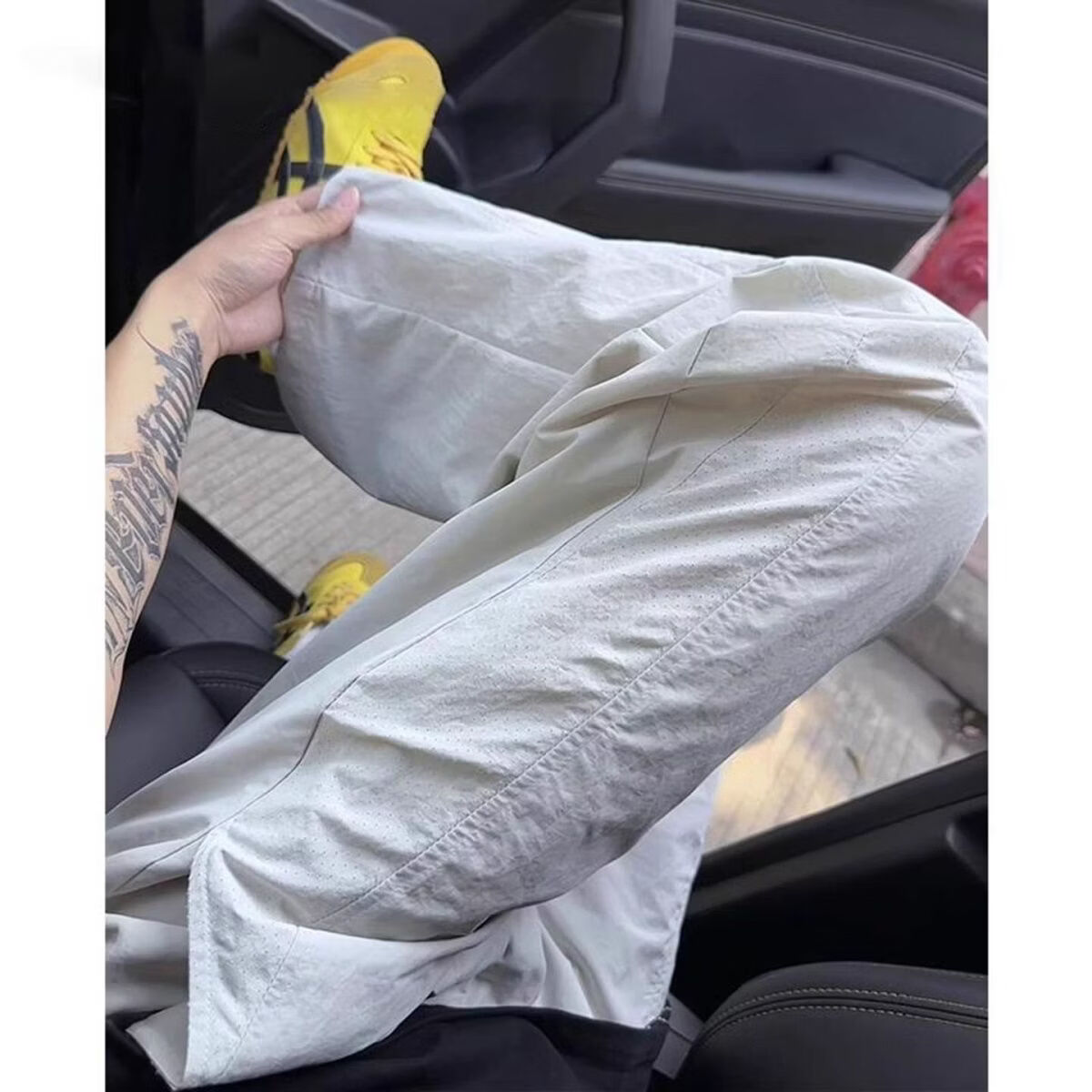 夏季打孔透气速干裤男女同款薄款凉感冰丝裤直筒宽松休闲长裤M 白灰色 L 建议115-135斤【卡码拍大一码】