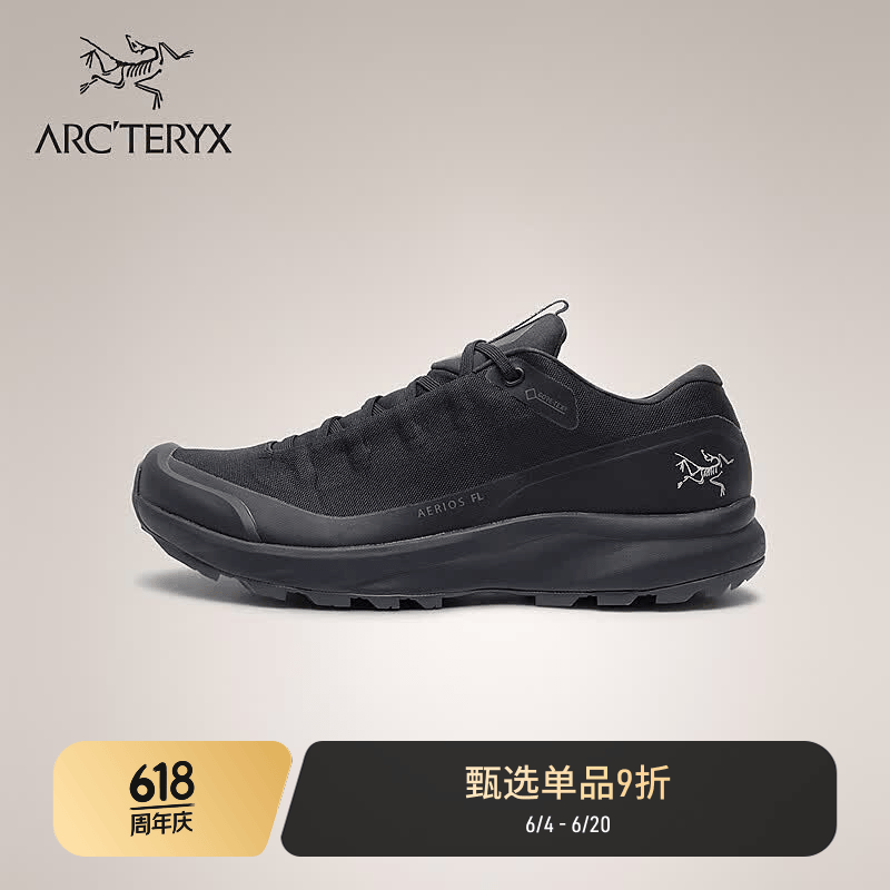 ARC'TERYX始祖鸟 AERIOS FL GTX 男子 徒步鞋 BLACK/PILOT/黑色/航空灰 41 UK 7.5