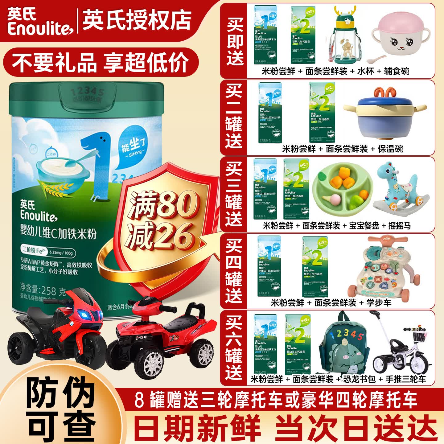 英氏（Engnice）米粉【促销中】宝宝婴幼儿营养米糊维C高铁儿童6-12个月辅食罐装 1阶（6月+）维C加铁原味258g*1罐