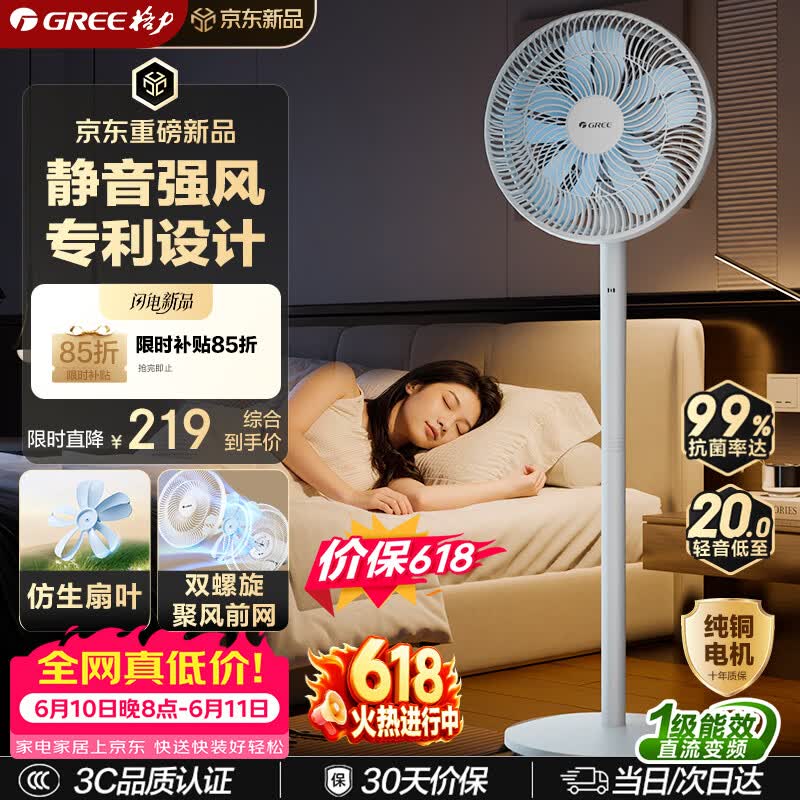 格力（GREE）【花精灵Se毕雯珺同款】一级能效直流变频轻音节能遥控电风扇卧室落地扇大风量静音家用风扇