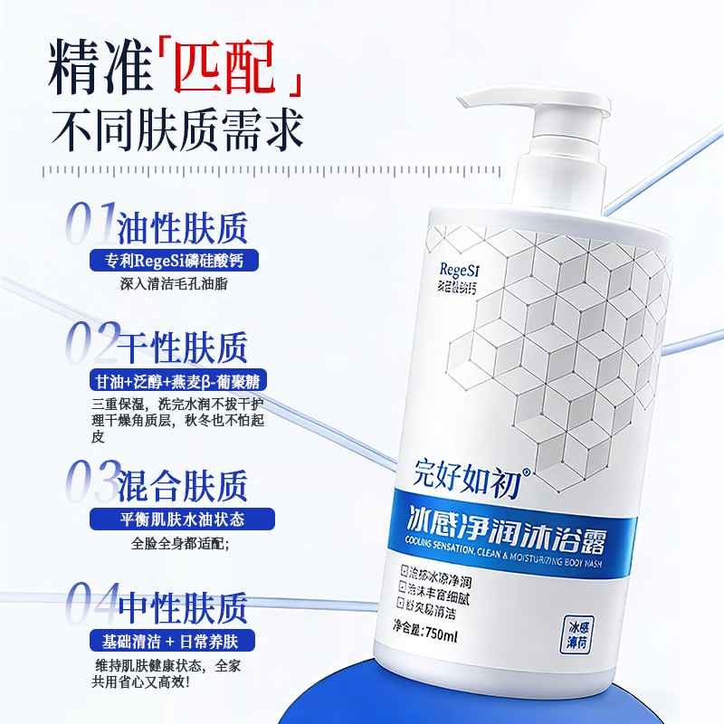 完好如初冰感净润沐浴露易清洁易冲洗冰感薄荷持久留香750ml 经典装