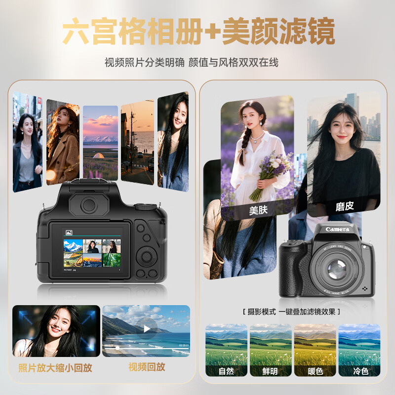 紫雨（PURAIN）学生数码相机4K入门级ccd照相机翻转屏校园高清旅游vlog随身微单卡片机 6800w【2.8寸侧屏+1.54寸取景器+4K】 32G+OTG转接头+读卡器