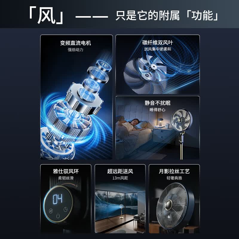 墅管家先锋电风扇家用超静音空气循环扇电风扇落地扇26年新款高端复古扇碳钎维金属循环扇 山谷风-复古扇【碳纤维双风叶/语音智控】