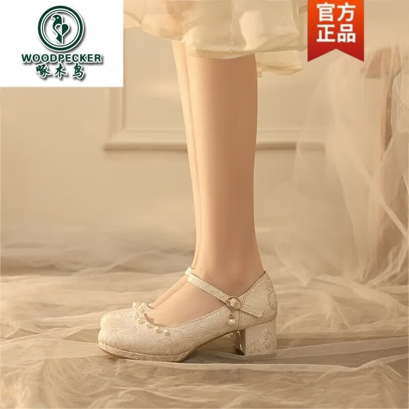 啄木鸟春夏中国风配旗袍鞋子高跟鞋玛丽珍小皮鞋裙子汉服马面裙古风女鞋 贵族紫色 39